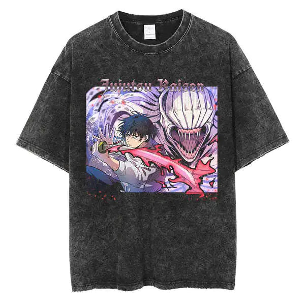 Vintage Washed Jujutsu Kaisen T-Shirt – Gojo & Team Retro Anime Tee