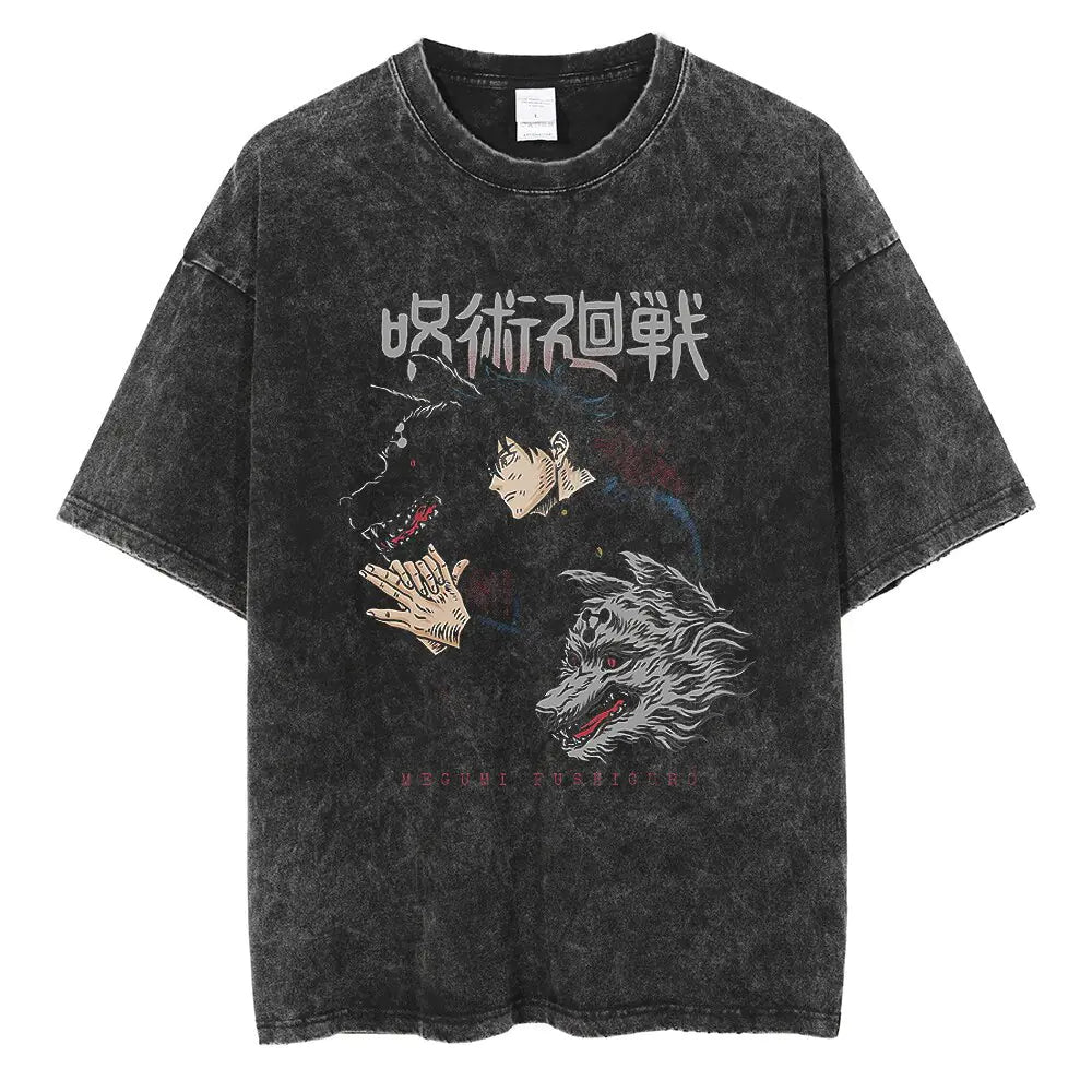 Vintage Washed Jujutsu Kaisen T-Shirt – Gojo & Team Retro Anime Tee