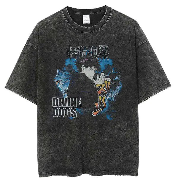 Vintage Washed Jujutsu Kaisen T-Shirt – Gojo & Team Retro Anime Tee