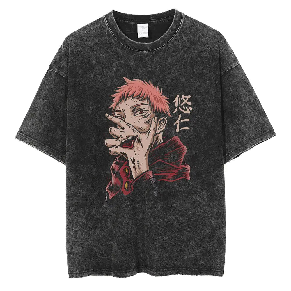 Vintage Washed Jujutsu Kaisen T-Shirt – Gojo & Team Retro Anime Tee