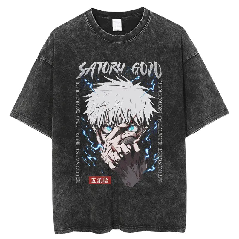 Vintage Washed Jujutsu Kaisen T-Shirt – Gojo & Team Retro Anime Tee