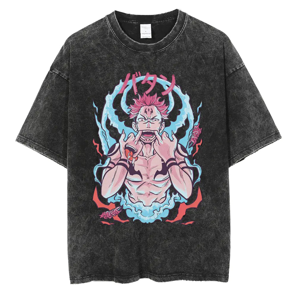 Vintage Washed Jujutsu Kaisen T-Shirt – Gojo & Team Retro Anime Tee
