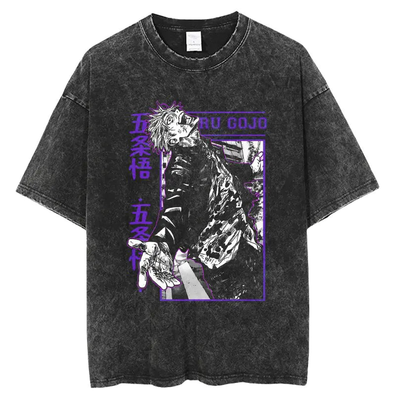 Vintage Washed Jujutsu Kaisen T-Shirt – Gojo & Team Retro Anime Tee