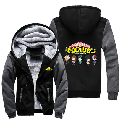 My Hero Academia Thick Fleece Hoodie – Shoto Todoroki Winter Jacket