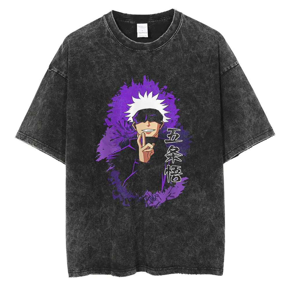 Vintage Washed Jujutsu Kaisen T-Shirt – Gojo & Team Retro Anime Tee