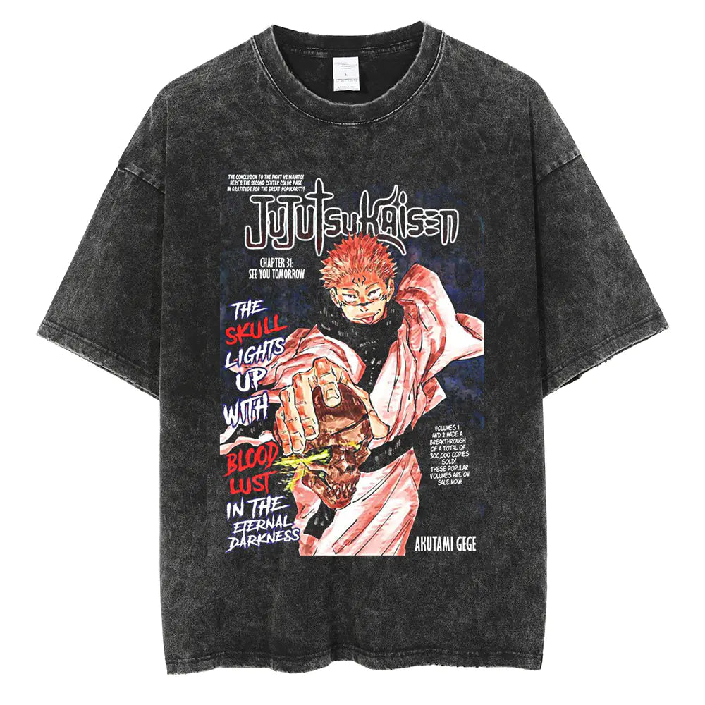 Vintage Washed Jujutsu Kaisen T-Shirt – Gojo & Team Retro Anime Tee