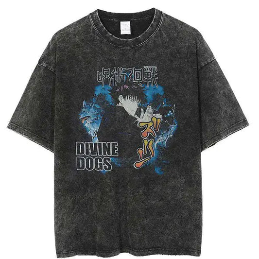 Vintage Washed Jujutsu Kaisen T-Shirt – Gojo & Team Retro Anime Tee