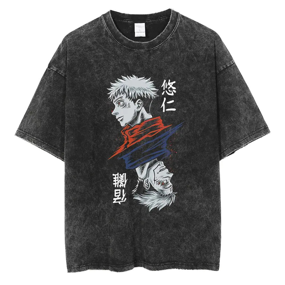 Vintage Washed Jujutsu Kaisen T-Shirt – Gojo & Team Retro Anime Tee
