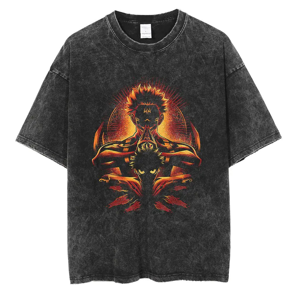 Vintage Washed Jujutsu Kaisen T-Shirt – Gojo & Team Retro Anime Tee