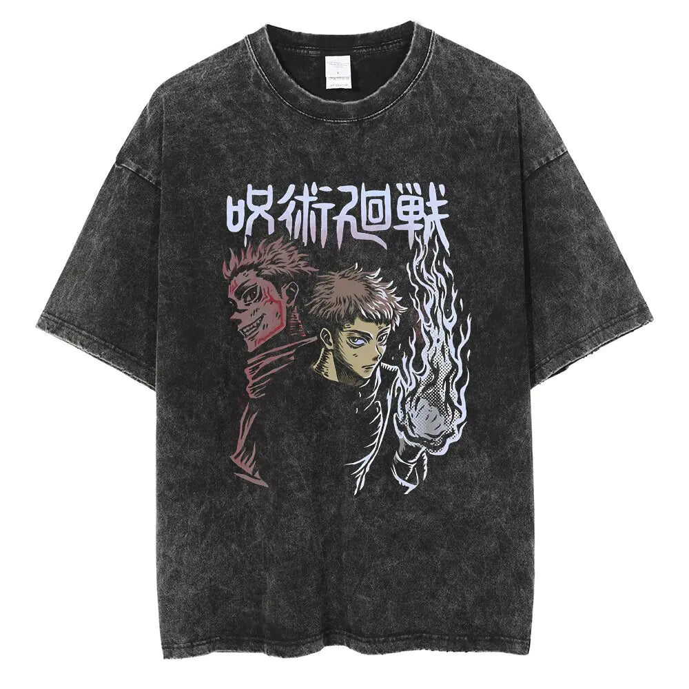 Vintage Washed Jujutsu Kaisen T-Shirt – Gojo & Team Retro Anime Tee