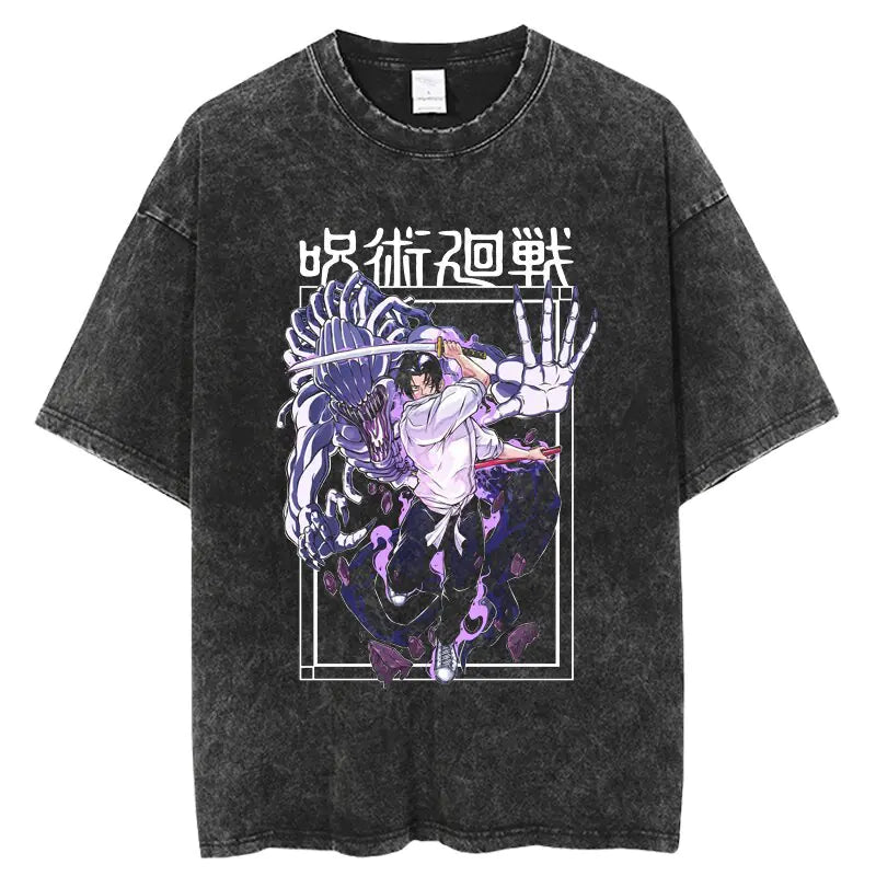 Vintage Washed Jujutsu Kaisen T-Shirt – Gojo & Team Retro Anime Tee