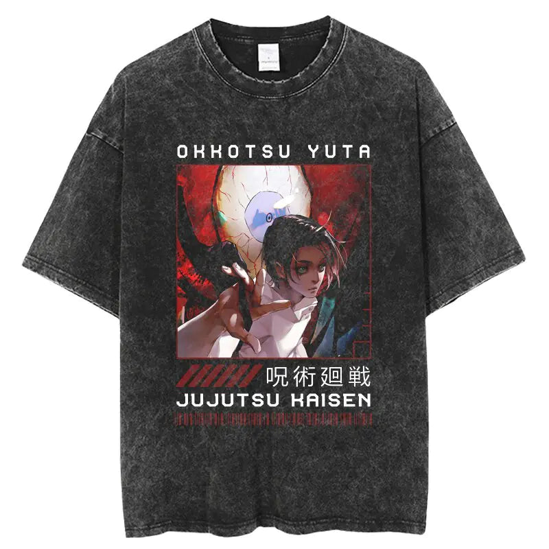 Vintage Washed Jujutsu Kaisen T-Shirt – Gojo & Team Retro Anime Tee