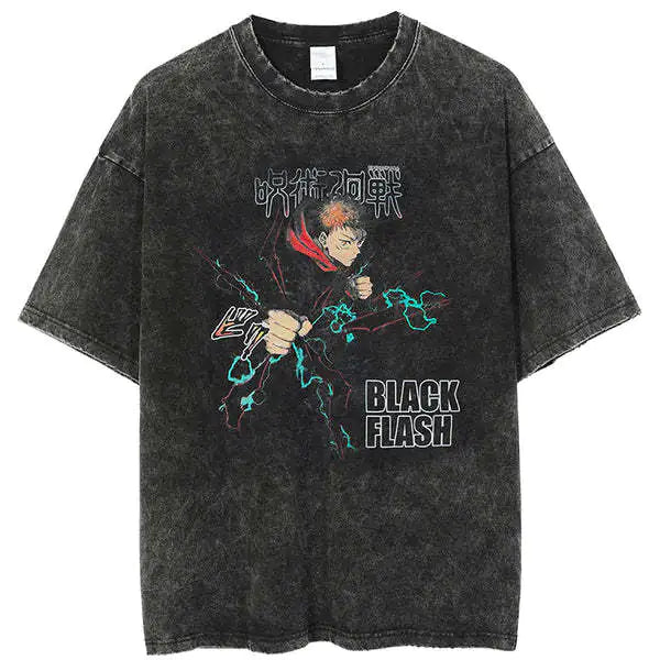 Vintage Washed Jujutsu Kaisen T-Shirt – Gojo & Team Retro Anime Tee