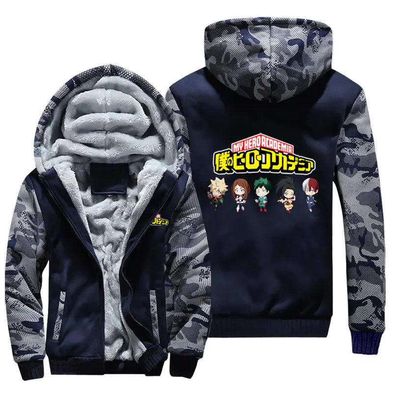 My Hero Academia Thick Fleece Hoodie – Shoto Todoroki Winter Jacket